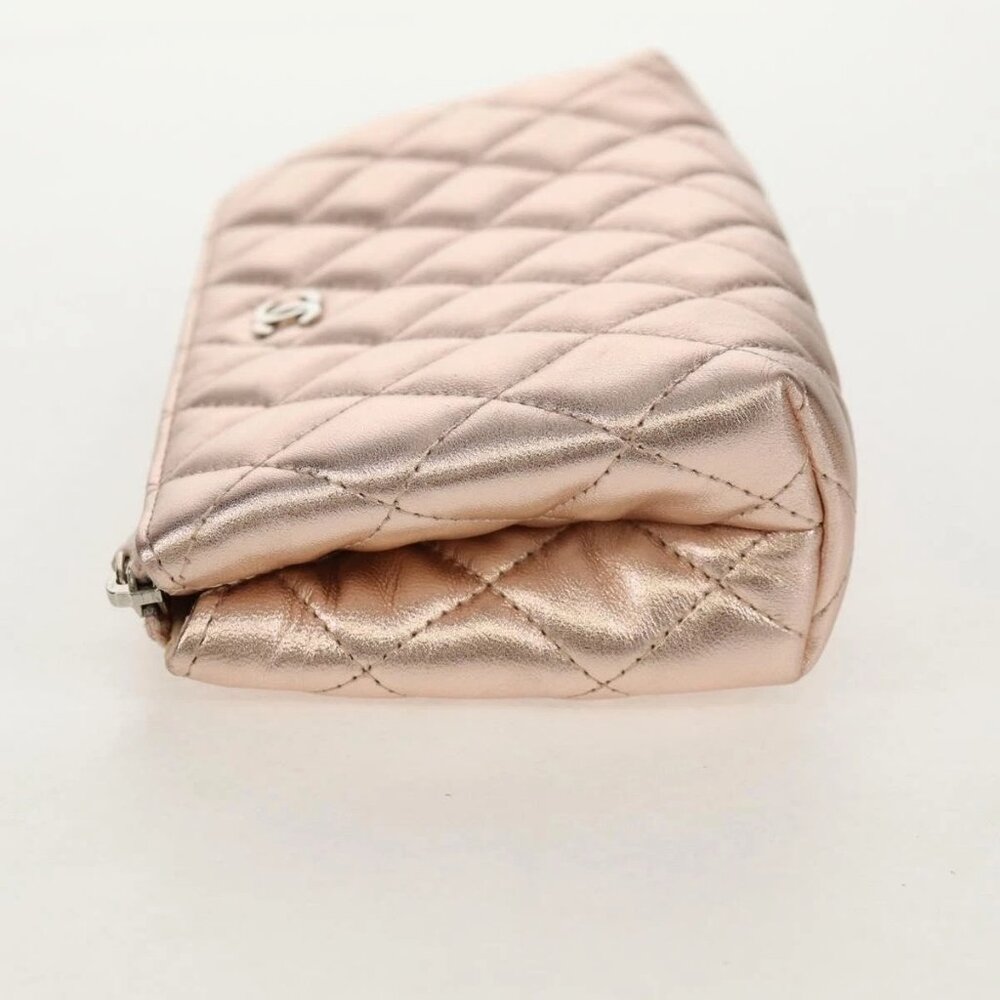 CHANEL Matelasse Pouch Lamb Skin Pink Gold CC Auth 157936M - Picture 8 of 16